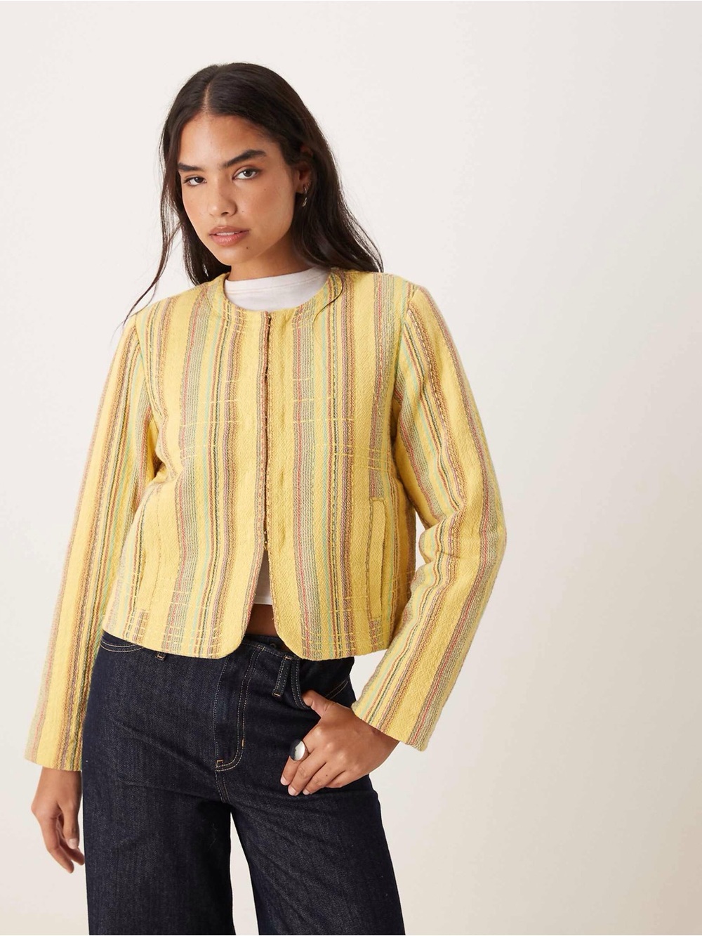 Free People Zandi striped quilted jacket in yellow